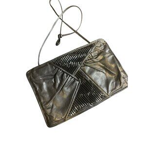 Vintage Black Leather Clutch Purse With Strap